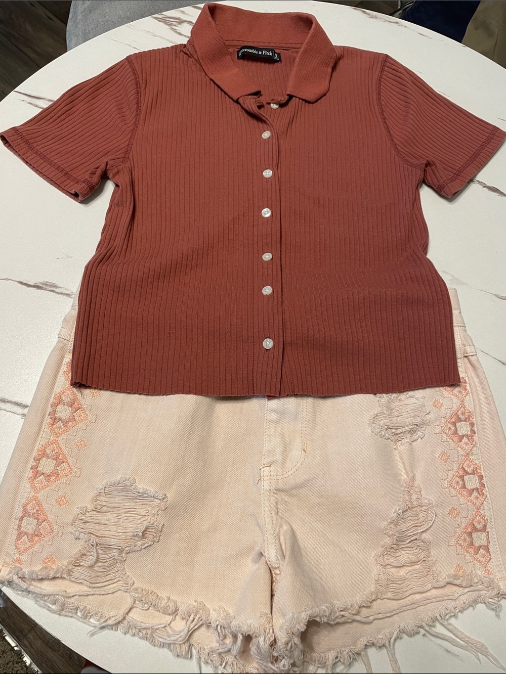 Abercrombie & Fitch Ribbed Polo in Terracotta